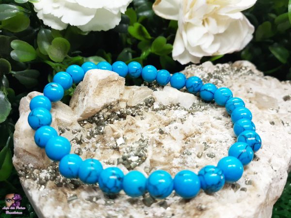 Pulseira de Pedra Natural de Howlita Turquesa Feminina (5mm)