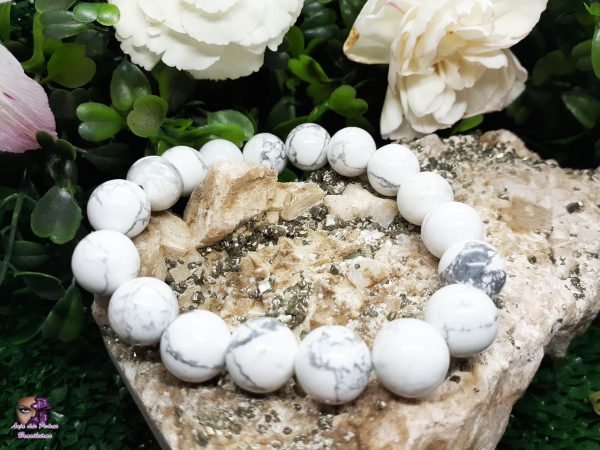 Pulseira de Pedra Natural de Howlita Branca Unissex (8mm)