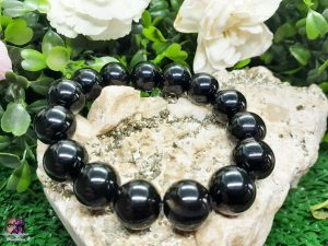 Pulseira de Pedra Natural de Ágata Negra Unissex (10 mm)