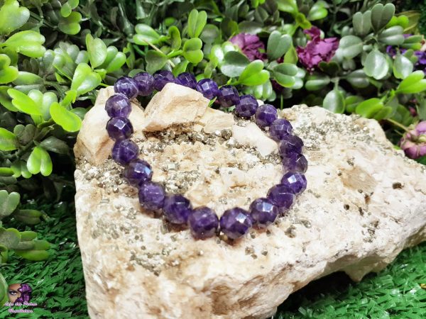 Pulseira Unissex de Pedra Natural em Esfera de Ametista (8mm)