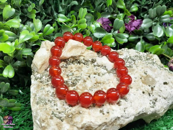 Pulseira de Pedra Natural de Ágata de Fogo (Vermelha) Unissex (8 mm)