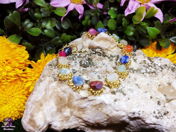 Pulseira Margarida de Ágata Mista (Banho Dourado)