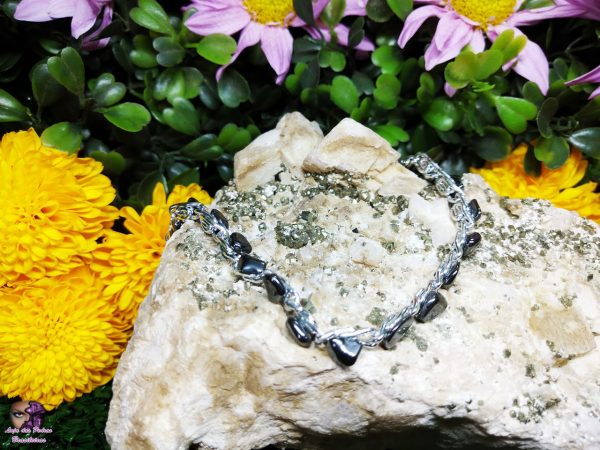 Pulseira Corrente de Hematita (Banho Prateado)