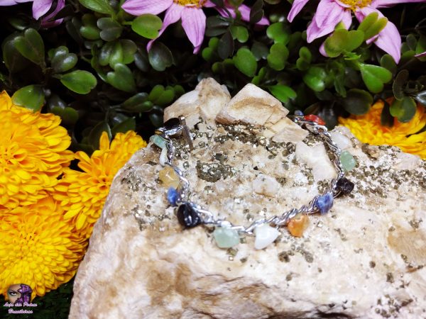 Pulseira Corrente de Pedras Mistas (Banho Prateado)