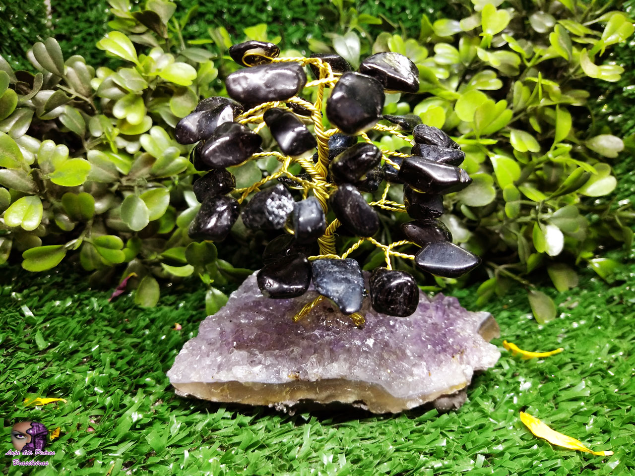Árvore de Turmalina Negra em Pedra Bruta (Base de Ametista)