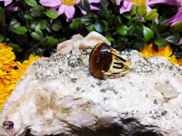 Anel Cabochão Ajustável de Olho de Tigre